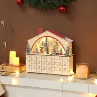 SUGIFT Calendrier de l'Avent à remplir, calendrier de Noël avec 15 lumières LED, 24 tiroirs en bois naturel | 36 x 10 x 34 cm | 1,2 kg | Panneau multicouche