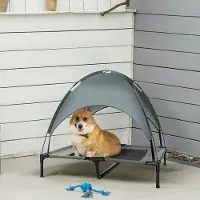 SUGIFT Lit surélevé pour chien avec baldaquin, couchage d'extérieur en maille Oxford avec structure métallique, gris-noir | 92 x 76 x 90 cm | Hauteur au sol : 18 cm | Respirant