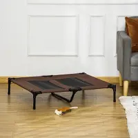 SUGIFT Lit surélevé d'extérieur pour grands chiens, panier de camping et de jardin en tissu maillé Texteline, marron café | 92 x 76 x 18 cm | jusqu'à 30 kg | avec sac de transport