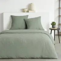 TODAY Housse De Couette Essential 220 X 240 Cm Sage Effet Crépon Avec 2 Taies 63 X 63 Cm