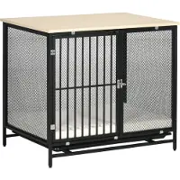 Fortuna Cage pour chien Lai, niche pour chien avec plateau, niche pour chien avec coussin, bac de fond amovible, cage pour chien, chêne + noir, 80 x 55 x 71 cm