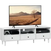 HOMCOM Meuble TV 140 cm avec tiroirs et 3 étagères ouvertes, blanc