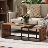 SUGIFT Lot de 2 tables basses, table d'appoint pour canapé, aggloméré et métal, brun rustique | 90 x 48 x 42 + 59 x 42 x 36 cm | jusqu'à 15 kg | design emboîtable