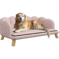 PawHut Canapé pour chien , canapé pour animaux de compagnie avec dossier et pieds en bois, couleur rose