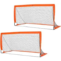 HOMCOM Buts de football, filet de football, lot de 2 mini-buts pliables en toile Oxford, orange