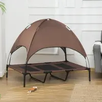 SUGIFT Lit pour chien surélevé avec auvent, couchage pour chien pour l'extérieur et le camping, tissu Oxford en filet, couleur café noir | 122x92x108 cm | Hauteur du sol : 18 cm | Résistant aux UV