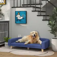 SUGIFT Lit pour chien, canapé pour chien avec coussin amovible, canapé pour animaux de compagnie avec pieds en bois de pin, bleu | 98 x 67 x 25 cm | 9,7 kg | structure surélevée