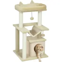 PawHut Arbre à chat 90 cm avec hamac, en sisal et peluche