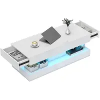 HOMCOM Table basse pour salon, finition brillante avec éclairage LED et espace de rangement, blanche