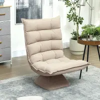 SUGIFT Fauteuil de relaxation pivotant, aspect lin, fauteuil de lecture, fauteuil relax, rotation à 360°, beige, dimensions : 62 x 70 x 95 cm, rembourrage de 15 cm, dossier réglable en 5 positions
