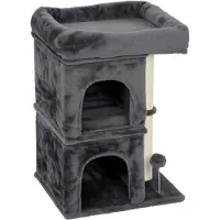 SUGIFT Arbre à grimper avec plateforme, griffoir compact pour chats, 2 cachettes, poteaux en sisal, jouet à suspendre, couleur gris foncé | Panneau de particules | Jusqu'à 7 kg | 45x40x66 cm