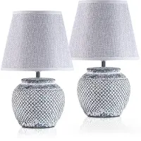 Ed Brubaker lot de 2 lampes de table ou de chevet 30,5 cm Pieds de lampe en céramique bicolore gris et abat-jour en lin gris clair