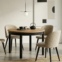 Dekori.Interiors Table à manger ronde extensible DEKORI RAVO – Pieds en hêtre strié, diamètre : 90 / 140 cm, couleur : chêne Craft Golden / noir
