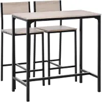 Youjia Ensemble de table haute (bartisch) avec ensemble de tabourets. Table à manger avec 2 chaises à dossier. Table de cuisine pour salle à manger ou cuisine, en bois naturel