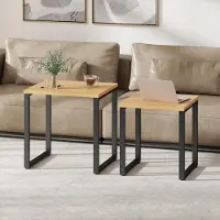 SUGIFT Lot de 2 tables basses emboîtables, table d'appoint, aggloméré aspect bois et métal, couleur naturelle | 60 x 50 x 60 cm | 13,6 kg | patins réglables