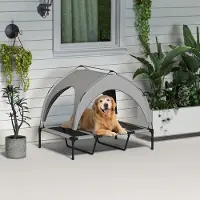 SUGIFT Lit pour chien d'extérieur avec auvent, couchette surélevée avec sac de transport, structure en acier et tissu Oxford-Taft, gris clair | 106 x 76 x 94 cm | 2,7 kg | pliable