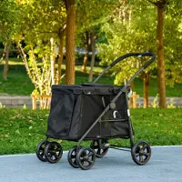 SUGIFT Chariot pliable pour chien avec coussin, chariot de transport pour chien, tissu Oxford, 3 poches latérales, noir | 102x62x105 cm | 8,6 kg | 2 courroies de sécurité