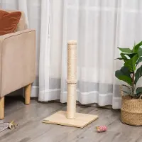 SUGIFT Arbre à chat compact avec corde en sisal, colonne à griffer pour chat seul, aggloméré, beige-chêne | 34 x 34 x 60 cm | jusqu'à 5 kg | avec balle suspendue