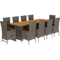 Syfax Ensemble à manger de jardin 11pcs avec coussins gris poly rotin