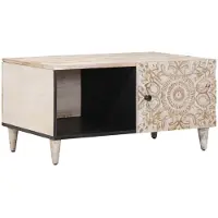 Prolenta Table basse exclusive - Bois massif de mangue, blanche, dimensions : 80 x 50 x 40 cm