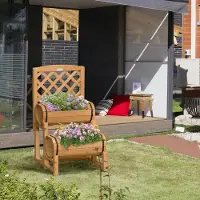 SUGIFT Jardinière surélevée en forme de tonneau avec support pour plantes grimpantes, bac à fleurs en bois de sapin massif, jaune | 45 x 45 x 80 cm | 4,4 kg | treillis inclus