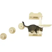 SUGIFT Ensemble mur d'escalade pour chats, fixation murale, 3+1 pièces, échelons d'escalade, hamac et arbre à chat, peluche et sisal, beige et blanc crème | 40 x 28 x 73 cm | 8 kg