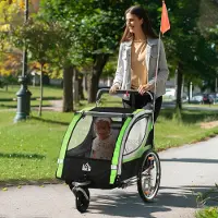 SUGIFT Remorque vélo pour enfants 2-en-1 avec fonction poussette, remorque vélo Jogger à cadre en acier, vert-noir | 142 x 75 x 101 cm | 15,2 kg | Pneus gonflables de 20 pouces