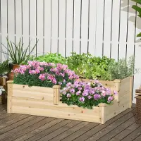 SUGIFT Jardinière surélevée à 3 niveaux, 3 bacs de plantation, pour herbes aromatiques, légumes et fleurs, en bois de sapin massif, fond ouvert, bois naturel | 108 x 88 x 36 cm | 8 kg