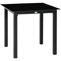 SUCCESS COURIER Table de jardin carrée 80 x 80 cm – Table de terrasse en aluminium noir avec plateau en verre trempé, table à manger résistante aux intempéries pour 4 personnes, pour balcon et extérieur