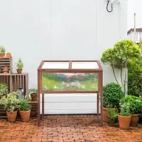 SUGIFT Châssis de culture en bois avec couverture en PC, jardinière surélevée, table de culture, sapin massif, marron | 90 x 50 x 93 cm | Toit incliné rabattable | 4 pieds