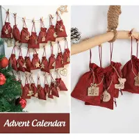 Mc star 24 pièces de calendrier de l'Avent à remplir Sacs en tissu avec 24 chiffres de l'Avent à remplir Rouge,