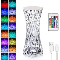 Topchances Lampe de table en cristal diamant, 16 couleurs RGB rechargeable Touch-Control lampe de chevet avec télécommande,modèle D