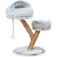 Fudajo Arbre à chat - 80 cm de haut - design ludique « Branche » - Meuble grattage félin peluche - Couleur crème-gris - en Poirier - avec Grotte, Sisal et plate-forme