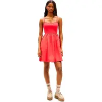 Tommy Hilfiger Rib Poplin Mix Strappy Sleeveless Dress Rouge S Femme