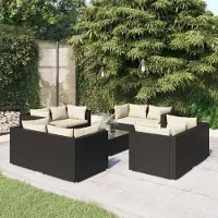 vidaXL Meubles 9 pièces salon de jardin avec coussins Poly rotin noir - Meubles de balcon 3101559