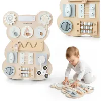 Mamabrum Table Multi-Jeux- Table sensorielle Montessori en bois - - - Forme d'ours - Motricité fine
