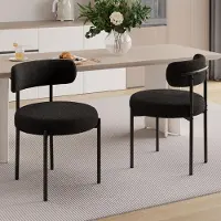 Hawthyhome Chaise de salle à manger(2pcs) Teddy Tissu Rond Boucle Chaise rembourrée avec piètement métallique noir