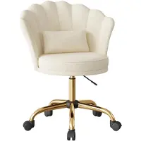 Hawthyhome Chaise de bureau , chaise ergonomique, chaise de bureau avec dossier fleuri, pivotante et réglable en hauteur, revêtement en velours avec coussin, beige