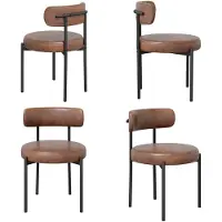 Hawthyhome Chaises de salle à manger (4 pièces) Chaises rondes en cuirPolyuréthaneBoucle Chaise rembourrée avec structure métallique, marron