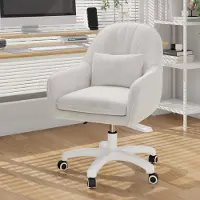 Hawthyhome Chaise de bureau en velours avec coussin Chaise de bureau pivotante et réglable en hauteur Ergonomique Blanche