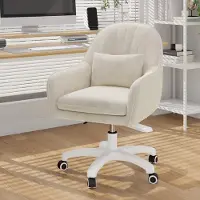 Hawthyhome Chaise de bureau en velours avec coussin d'appui-tête Chaise de bureau pivotante et réglable en hauteur Ergonomique Beige