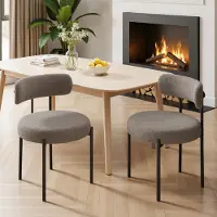 Hawthyhome Chaises de salle à manger (2 pièces) Teddy Tissu Boucle ronde Chaises rembourrées avec structure métallique, gris