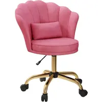 Hawthyhome Chaise de bureau , chaise ergonomique, chaise de bureau avec dossier fleuri, pivotante et réglable en hauteur, revêtement en velours avec coussin pour la tête, rose