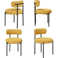 Hawthyhome Chaises de salle à manger (4 pièces) Teddy Tissu Boucle ronde Chaises rembourrées avec structure métallique, jaune