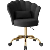 Hawthyhome Chaise de bureau , chaise ergonomique, chaise de bureau avec dossier fleuri, pivotante et réglable en hauteur, revêtement en velours avec coussin, noir