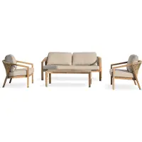 DCB Groupe Salon de jardin bas en aluminium imitation bois, coussins