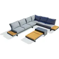 DCB Groupe Salon de jardin d'angle 6 places en bois d' et alu