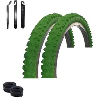 Roverstone 2 x A109 "18" Pneu vélo Manteau vélo Vert 57-355 (18 x 2,125) + 2 chambres à air DV y compris démonte-pneu
