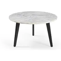 MARMOHOLZ - Table basse ronde Modena Ø70 cm x H40 cm en marbre blanc naturel et bois de manguier noir - table moderne et style loft
