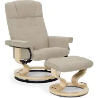 MCombo M Fauteuil de relaxation avec pouf, Fauteuil TV pivotant à 360° avec fonction chaise longue, Fauteuil TV, Fauteuil de relaxation pour salon, Tissu, 9019 (Tissu beige)